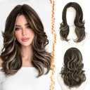 BARSDAR Short Wavy Ash Brown Highlight Wig - Shoulder Length Wavy Layered Wigs for Women - Short Layered Wig with Curtain Bangs Soft Synthetic Natural Looking Daily, Ash Brown with Blonde Highlights (16 Inch)