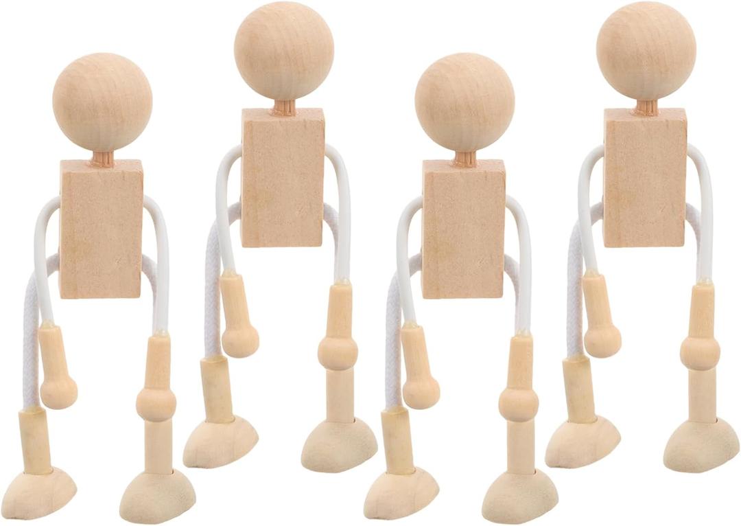 Didiseaon 4Pcs Wood Marionette DIY Toys Unfinished Plain Peg Mannequin Puppet Movable Robot Peg Craft Supplies for Party Kids Toddler Doll Japanese Decor