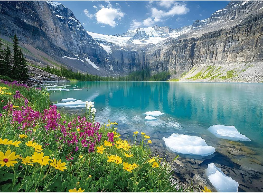 300 Piece Puzzle for Adults Ice Lake & Wildflower Jigsaw Puzzle  Scenic Nature Puzzle for Relaxation  Great Gift for Adults, Teens & Kids  Fun & Soothing Art  20.5 x 15 in