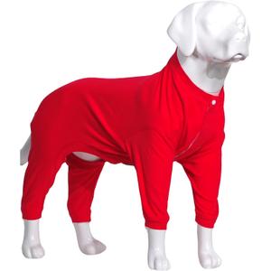 Lovelonglong Four Feet Dog Lightweight Pajamas, Pure Cotton Dog Jumpsuits 4 Legs Dog Onesies T-Shirt Stylish PJS Puppy Costume for Large Medium Small Dogs Red XL