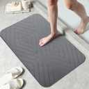 2 Pack Stone Bath Mat, Diatomaceous Earth Shower Mat, Non-Slip Super Absorbent Quick Drying Bathroom Kitchen Floor Mat, 24x15, Grey
