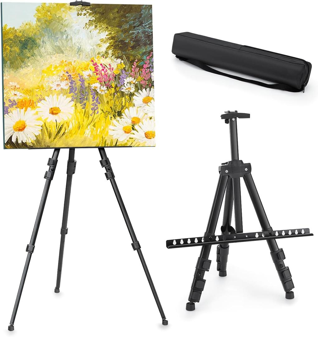 Easel Stand for Sign, Adjustable Travel Art Canvas Holder with Portable Bag, Metal Tripod Poster Holder Stand Height from 17 to 66 inches, Black