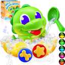 Dinosaur Baby Bath Toys for 1 2 3 Year Old Boys, Dino Bath Bubble Machine with Rainbow Lights & Water Scoop,Fun Toddler Toys Baby Shower Bathtub Toys Birthday Easter Gifts for Kids Age 1-3 Year Old