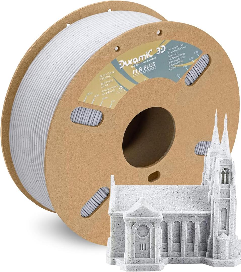 DURAMIC 3D PLA+ Filament 1.75mm 1Kg Marble, PLA Plus Filament 1Kg Spool (2.2lbs) Tougher and Stronger, Dimensional Accuracy Probability +/- 0.02mm