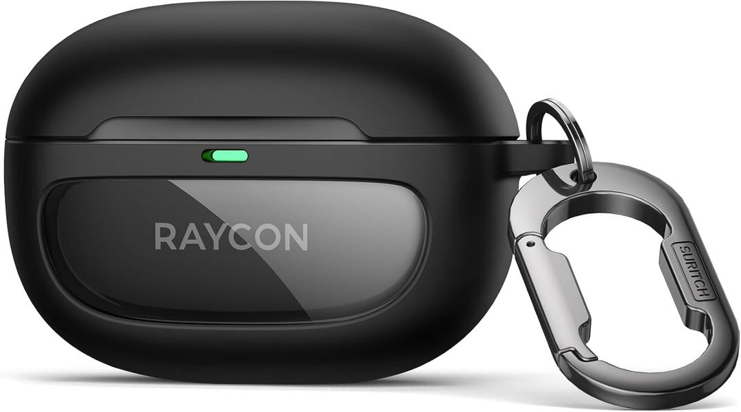 SURITCH Case for Raycon Everyday Earbuds (2024 Edition), Shockproof Magnetic Case for Raycon Bluetooth True Wireless in-Ear Buds Headphones, Protective Cover with Magnetic Lid Lock & Carabiner, Black