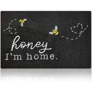 Welcome Mats for Front Door Kitchen Rugs Bee Honey I'm Home Cute Door Mat Indoor Porch Funny Outdoor Non Slip Durable Rubber Mats Black Floor Doormat for Outside Entry Farmhouse