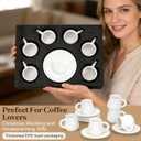 Coffee Cup Set of 6 with Saucers, 3.5 OZ Ceramic Espresso Cups, Elegant Deco Turkish Coffee Cup Gift for Cappuccino, Latte, Cafe Mocha and Tea, Dishwasher & Microwave Safe (Pearl White)