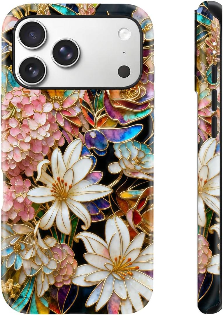 for iPhone 17 Pro Max Case Floral Design | Compatible with MagSafe | 6.6ft Drop Tested | Cute Flower Girly Protective Designer Cases for Women (Colorful Flower Gradient)