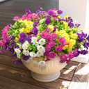 Artificial Faux Flowers Plants for Outdoor Outside Decoration, 12 Bundles Fake Silk Colorful Morning Glory UV Sun Resistant Look Real for Spring Summer Front Door Porch Patio Planter Yard Urn (Multi Color(3 Purple, 3 Fuchsia, 3 White, 3 Yellow))