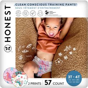 The Honest Company Clean Conscious Training Pants for Sensitive Skin | Hypoallergenic, Fragrance Free | Magical Moments + Butterfly Kisses | Size 3T/4T (32-40 lbs), 57 Count