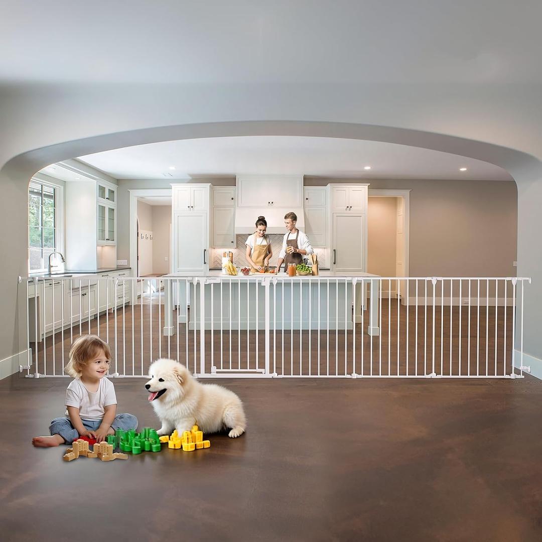 150" Extra Wide Baby Gate, Play Yard Child Safety Gate, Dog Gates with Auto-Close Door, Double Locking System for The House Doorways, Fireplace, Kitchen, 6-Panels, 30" Tall