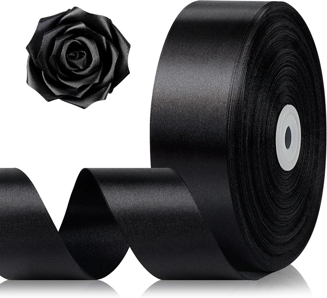 1-1/2 Inch 100 Yards Black Satin Ribbon, Solid Fabric Ribbon Roll for Flower Bouquet, Gift Wrapping, Roses Making, Handmade Crafts