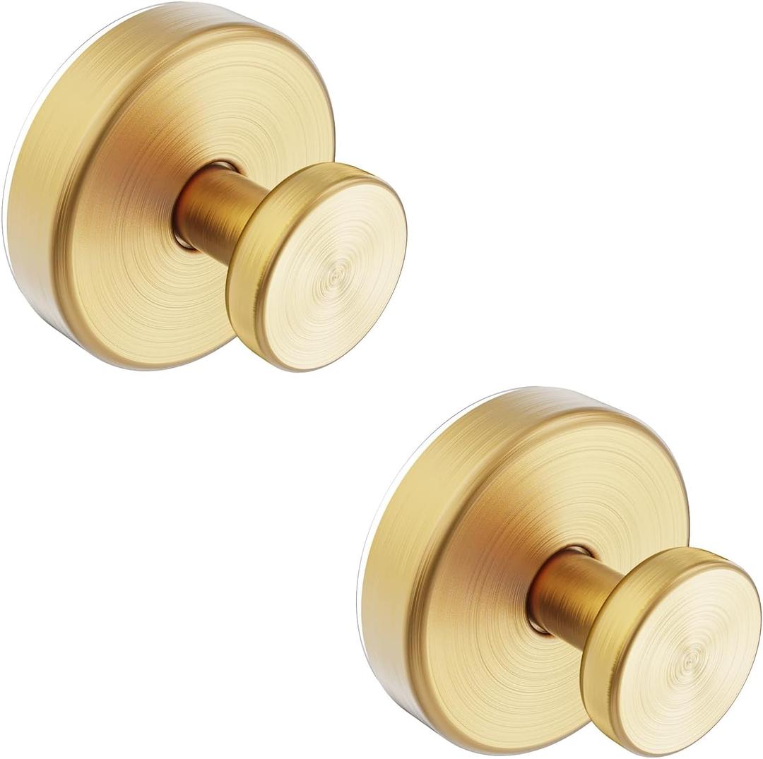 Suction Cup Hooks for Shower, Towel Hooks for Bathroom Window Glass, Bath Robe Loofah Hook for Hanging - 2 Pack, Gold