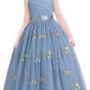 IDOPIP Flower Girl Dress for Wedding Formal Pageant Dresses for Girls Junior Bridesmaid First Communion Birthday Tulle Gown (7-8 Years, Dusty Blue)