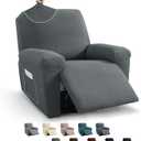 MAXIJIN Recliner Cover Slipcovers for Living Room 4 Pieces Stretch Jacquard Recliner Chair Cover Soft Fitted Recliner Protector with Elastic Bottom for Kids, Pets (Recliner, Dark Gray)