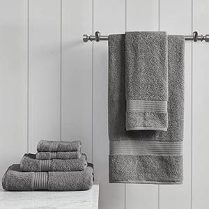 Madison Park Organic 100% Cotton Bathroom Towel Set, Hotel & Spa Quality Highly Absorbent, Quick Dry, Include for Shower, Handwash & Facial Washcloth, Multi-Sizes, Charcoal