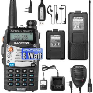 BAOFENG UV-5R 8W Ham Radio Handheld Dual Band 2-Way with an Extra 3800mAh Battery with BAOFENG Hand Mic and Programming Cable (1-Pack)