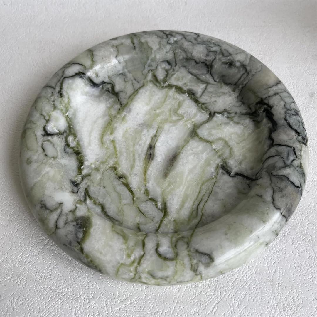 Natural Marble Round Vanity Tray Jewelry Makeup Dish Decorative Tray for Coffee Table,Bathroom,Bedroom (Green Emerald)