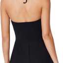Profile by Gottex Tutti Frutti Bandeau Romper Swimdress - Adjustable Halter Straps, Swim Romper with Built-in Panty (Black, 8)