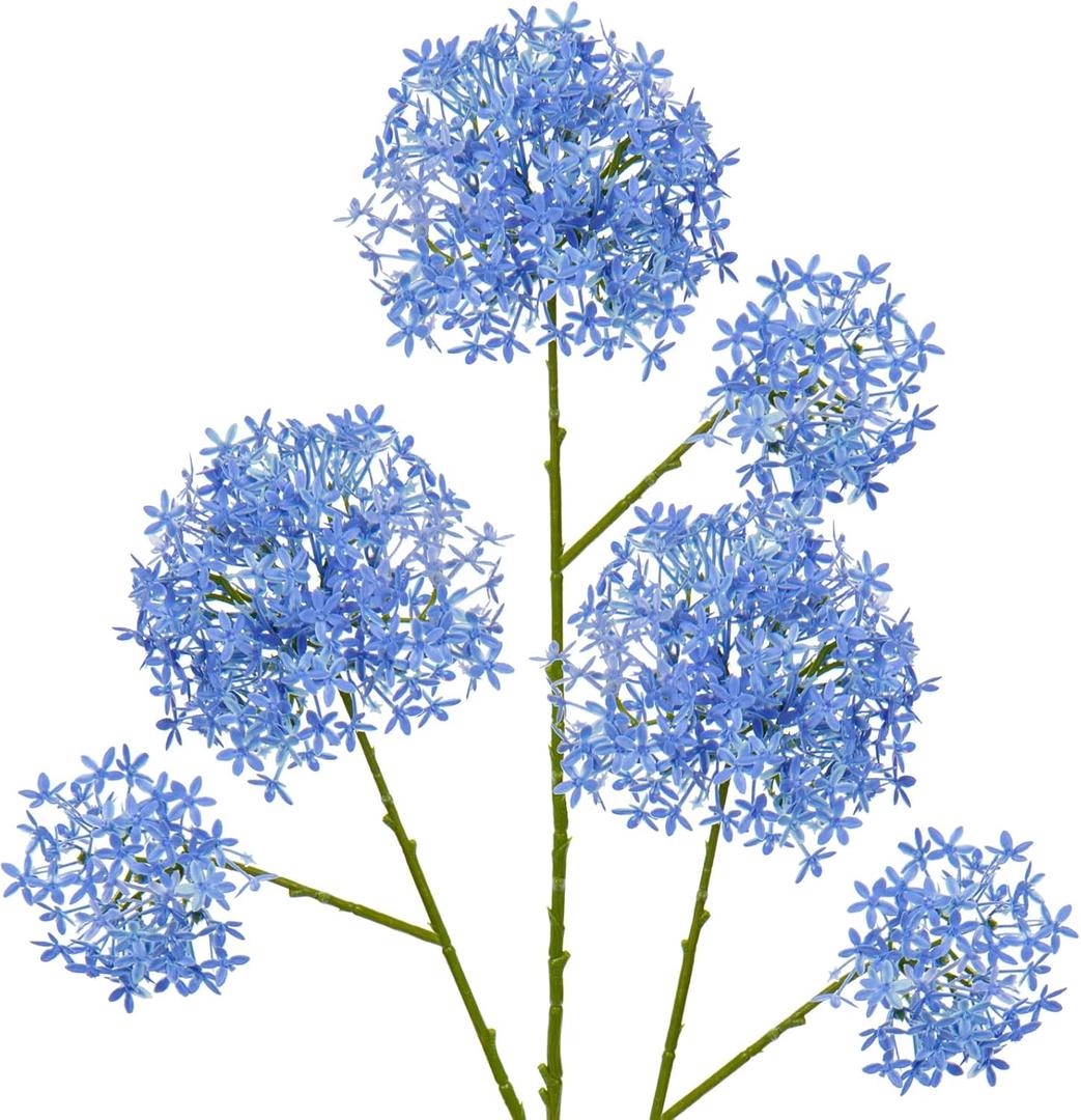 Hollyone Artificial Flowers Crown Flowers with Long Stem 3Pcs Snowball Fake Spring Flowers 27.5 Faux Blue Flowers for Home Floral Arrangement Wedding Party Table Centerpieces Decorations