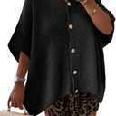 Saodimallsu Womens Oversized Cardigan Sweaters Short Sleeve Button Down Casual Lightweight Loose Knit Trendy Cardigans (Black)