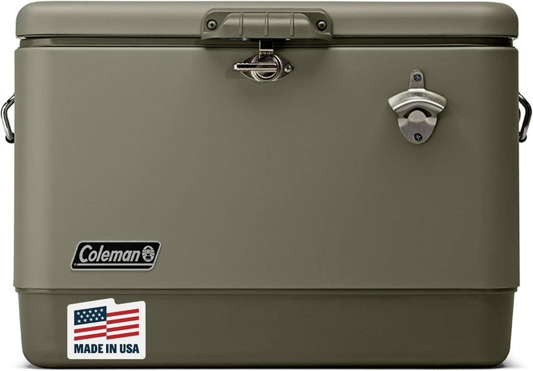 Coleman Reunion Premium Portable Cooler 54qt Steel Belted Leak-Resistant Heavy-Duty Latch Handles & Drain Built-in Bottle Opener Perfect for Camping Tailgating Beach & Picnic, 54 Quart