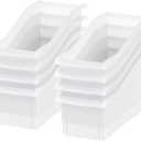 IRIS USA Plastic Book Bin Magazine Holder, 8-Pack, Vertical Standing Connecting Container Box for Office Dorm Study Homework Binder Notebook File Craft Stationery Supplies Organizer Caddy, Clear