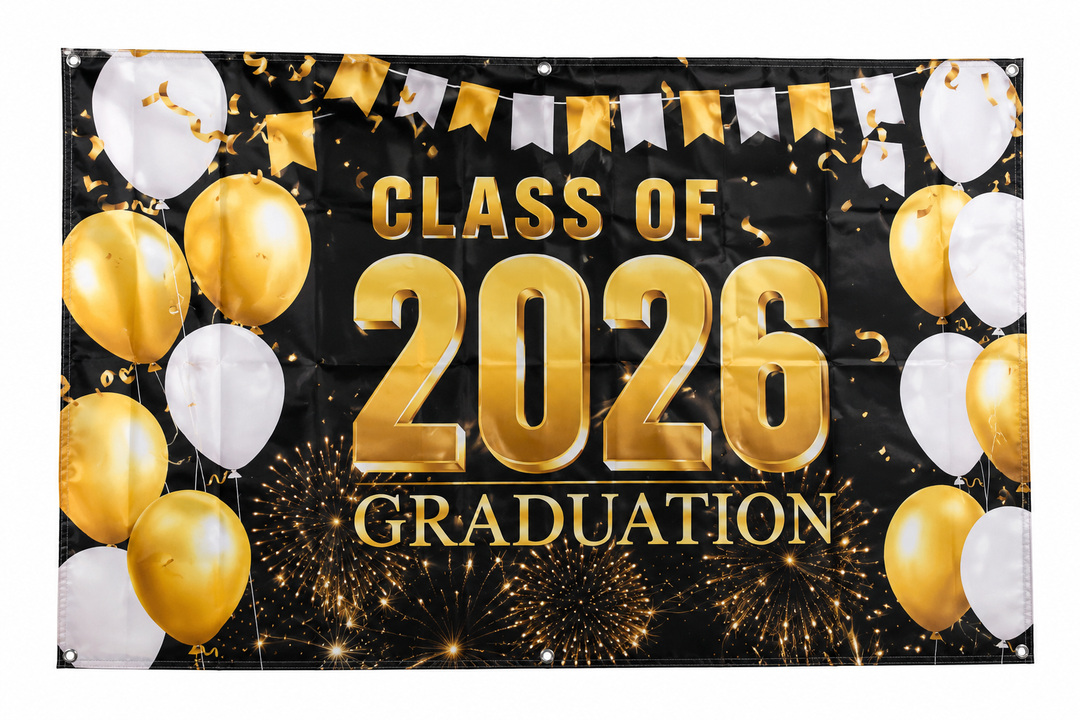 Large Graduation Decorations Banner 2026, Class of 2026 Black and Gold Graduation Backdrop, Congrats Grad Banner for Party Supplies Indoor Outdoor 42"x70"