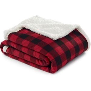 Eddie Bauer - Throw Blanket, Ultra-Soft Sherpa & Reversible Plaid Bedding, Throw Blanket for Couch or Bed (Red Check, 50" x 60")