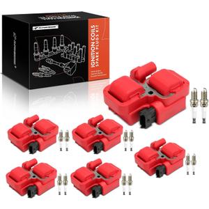 A-Premium 6x Ignition Coil Pack and 12x Iridium Spark Plugs Compatible with Mercedes-Benz C240 2001-2005, C280 1998-2000, C320 2001-2005, E320, SLK320, CLK320, ML320, ML350 & Chrysler Crossfire (Red)
