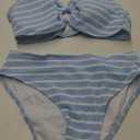 SOLY HUX Women's Striped Bathing Suit V Neck High Waisted Bikini Sets Two Piece Swimsuit (Large, Blue and White Striped)