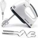 Electric Hand Mixer - 7 Adjustable Speed 180W Handheld Mixer Electric Whisk with 5 Stainless Steel Accessories, Turbo Boost/Self-Control Speed + Eject Button Food Beater for Cakes Eggs (Off white)