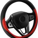 HOTOR Car Steering Wheel Cover - Universal Car Accessory for Diverse Cars, Leather Cover with Anti-Slip Lining, for Steering Wheel with a Diameter of 15.5"-16", Red
