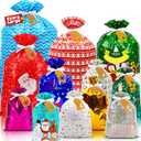 Marspark 50 Pcs Christmas Drawstring Gift Bags Assorted Sizes 44" Reusable Christmas Bags for Gifts Wrapping from Small to Jumbo with Colorful Tags and Ribbon for Present Wrapping Packages