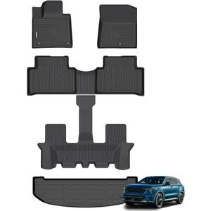 GINOWY-Floor Mats & Cargo Liner Set for Kia Sorento 2021-2025 (for Gasoline Models), All Weather Car Mats Sorento Cargo Trunk Mat Trunk Liner TPE Rubber Liners Car Accessories Floo Mat Black