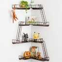 Fire Escape Wall Shelf - Modern City Style 4-Tier Corner Wall Shelves, Easy to Install Metal Ladder Shelf for Figures, New York Decorative Shelves for Bathroom, Living Room & Home Decor, Coffee