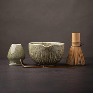 TANG PIN Matcha Set - Match Bowl and Whisk, 15 OZ, Matcha Scoop | Matcha Whisk Stand (Chasen Holder) - 4pc Perfect Matcha Kit for Matcha Tea Ceremony (Mottled Green)