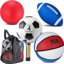 Deekin 4 Pcs Sport Balls Set for Kids Teens, Include Official Size Basketball Soccer Football Playground Ball and Pump Sports Equipment Bag Sports Gift(Bright Color)