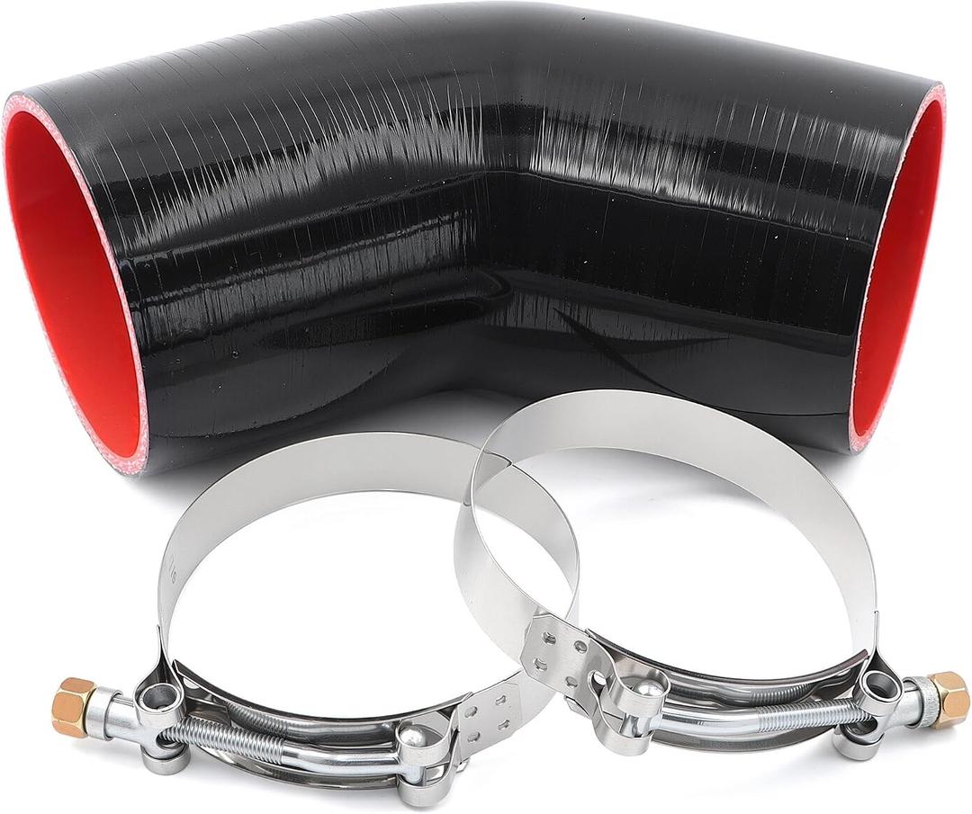 High Performance 4-Ply Reinforced 45 Degree ID 3.5 Inch Elbow Silicone Coupler Hose with 2 T-Bolt Clamps, Wall Thickness 5mm Leg Length 4 Inch for Turbo/Intercooler/Intake Piping