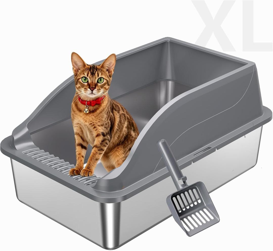 Stainless Steel Litter Box, High Sided, Anti-Urine Leakage Non-Stick Non-porous stainless steel resists odor absorption, while high sides help contain litter and urine splashes, 
Size	X-Large