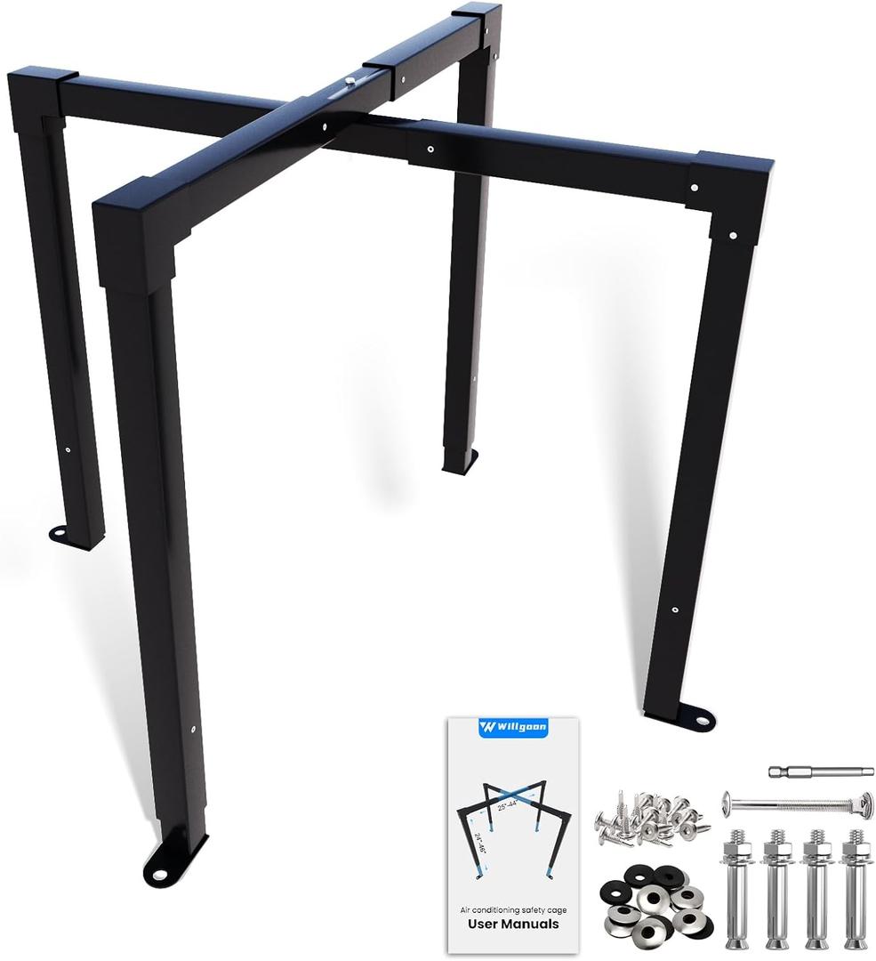 AC Security Cage, Adjustable Size Air Conditioner Security Cage for Round or Square Units Adjustable Height 24-46" Width 25-44", Heavy Duty Steel, Corrosion Resistant with Anti-Theft Screws