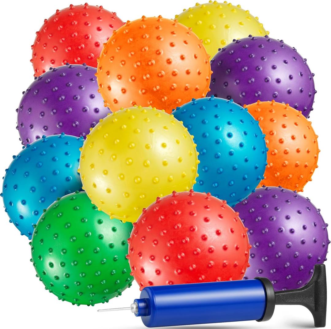 Bedwina Mini Knobby Balls - Bulk 5 Inch Sensory Balls and Spiky Massage Stress Balls with Pump, Fun Bouncy Ball Party Favors
