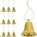 Garneck 24Pcs Golden Bells for Christmas Tree Decoration Small Plastic Bells Ornaments with Ropes Xmas Tree Hanging Decorations for Holiday Party