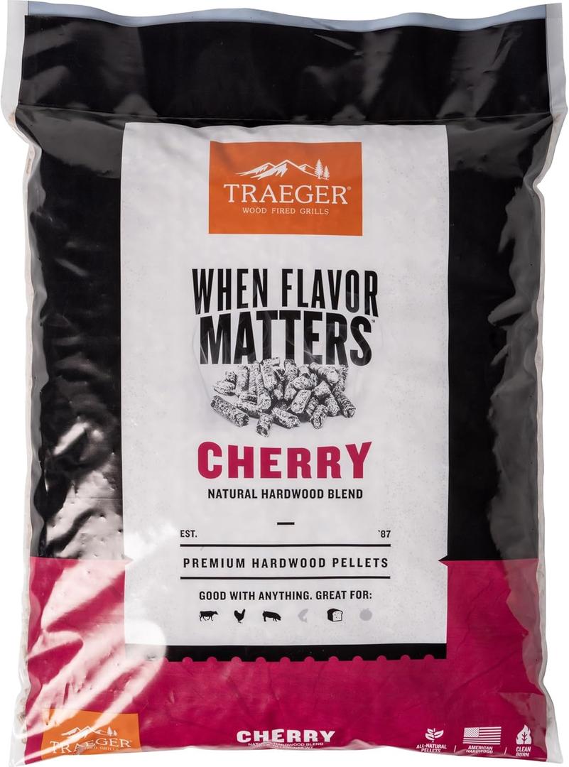 Traeger Grills Cherry 100% All-Natural Wood Pellets for Smokers and Pellet Grills, BBQ, Bake, Roast, 18 lb. Bag
