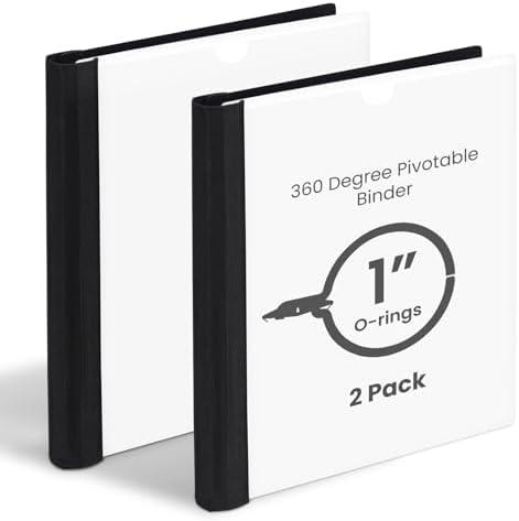 Tashkummy 360° Pivotable 3 Ring Binder, Foldable Binders 1 inch 2 Pack, Thin Small Three Ring Binder Fits 8.5" x 11", for Home, School and Office Binders Supplies - White
