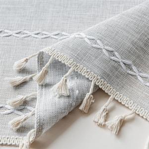 Deeprove Silver Grey Boho Curtains 96 inches Length for Bedroom Living Room, Light Gray Bohemian 96 inches Long Embroideried Cottage Farmhouse Vintage Tassel Window Treatments, W52 x L96, 1 Panel