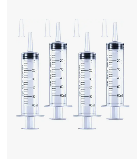 4 Pack 60mL Large Syringe for Liquid with Tip Cap, Plastic Liquid Syringes Individually Sterile Sealed