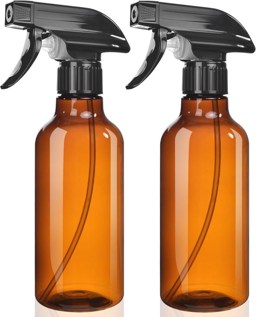 Uineko Spray Bottles 2-Pack, 10 Oz, Mist & Stream, Heavy Duty Spraying Empty Water Sprayer Bottle, BPA Free Plastic Refillable Containers for Cleaning Solutions, Plants, Hair, Essential Oils (Amber)