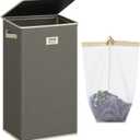 SOLEDI Laundry Hamper with Lid 100L Large & Tall Collapsible Laundry Basket, Clothes Hamper with Bag Removable Easy to Carry, Dirty Hampers for Bedroom, Bathroom, Dorm, College, Cement