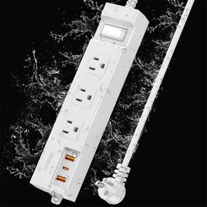 Outdoor Power Strip Weatherproof, Extension Cord Shockproof Outlet Extender, Waterproof Surge Protector 3 Wide Outlets USB Fast Charging 1875W Overload Protection Kitchen Christmas Lights 20FT White